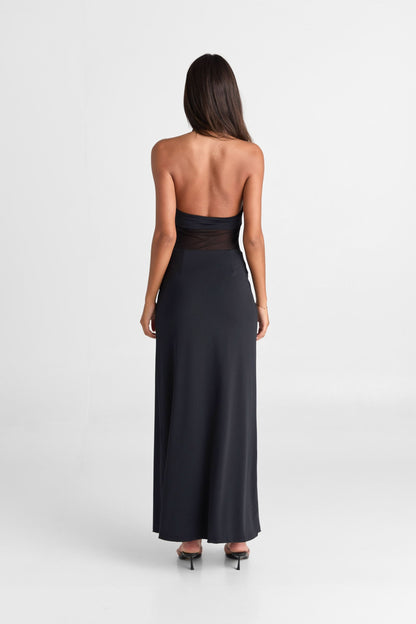 Women's Cocktail Sheer Mesh Scoop Neck Maxi Dress