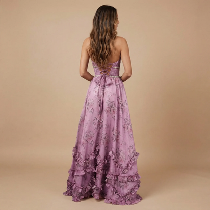 Women's Wedding Guest Floral Halter Maxi Dress With Slit