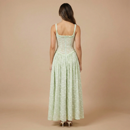 Women's Wedding Guest Floral Scoop Neck Maxi Dress