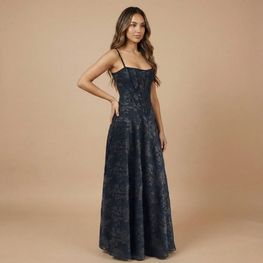 Women's Wedding Guest Floral Corset Maxi Dress