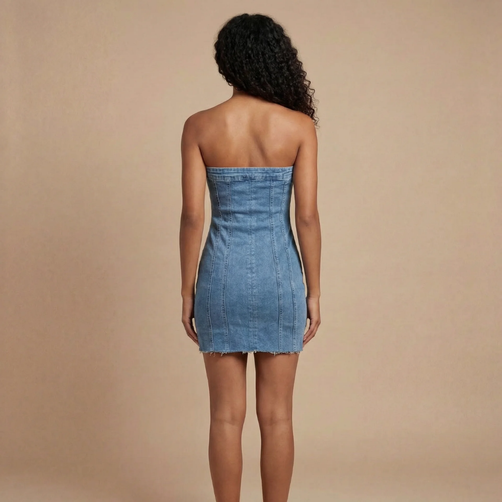 Women's Strapless Bodycon Mini Denim Dress