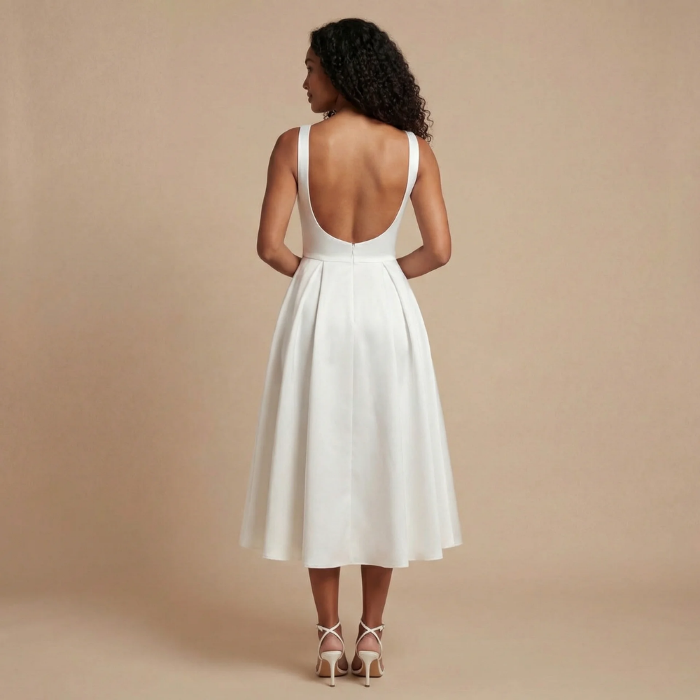Women's Wedding Guest Sleeveless Boat Neck Midi Dress