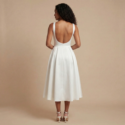 Women's Wedding Guest Sleeveless Boat Neck Midi Dress