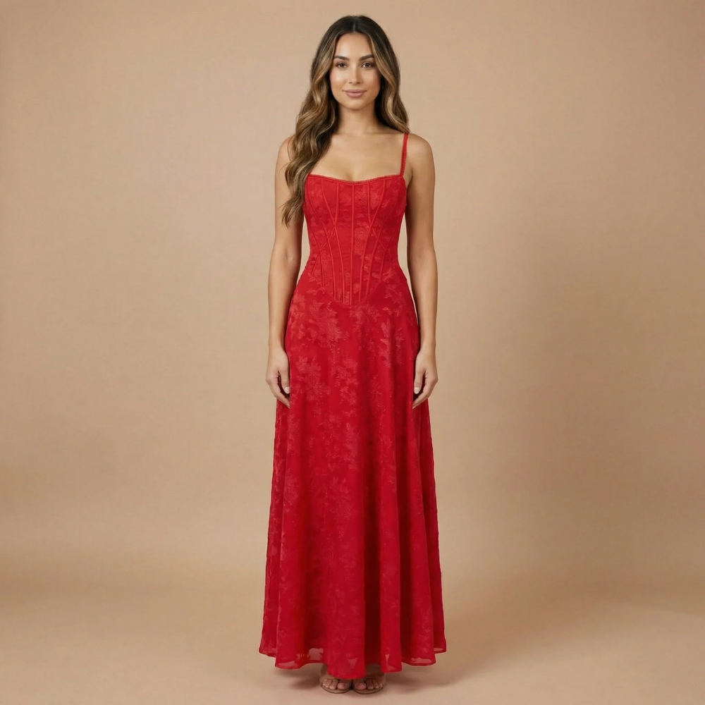 Women's Wedding Guest Floral Corset Maxi Dress