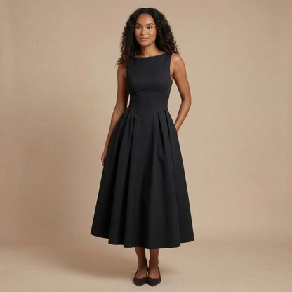 Women's Wedding Guest Sleeveless Boat Neck Midi Dress