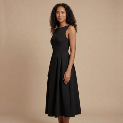 Women's Wedding Guest Sleeveless Boat Neck Midi Dress