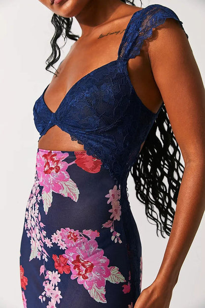 Women's Wedding Guest Floral V Neck Maxi Slip Dress