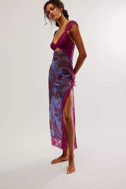 Women's Wedding Guest Floral V Neck Maxi Slip Dress