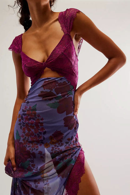 Women's Wedding Guest Floral V Neck Maxi Slip Dress