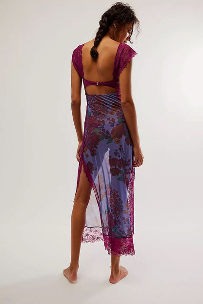 Women's Wedding Guest Floral V Neck Maxi Slip Dress