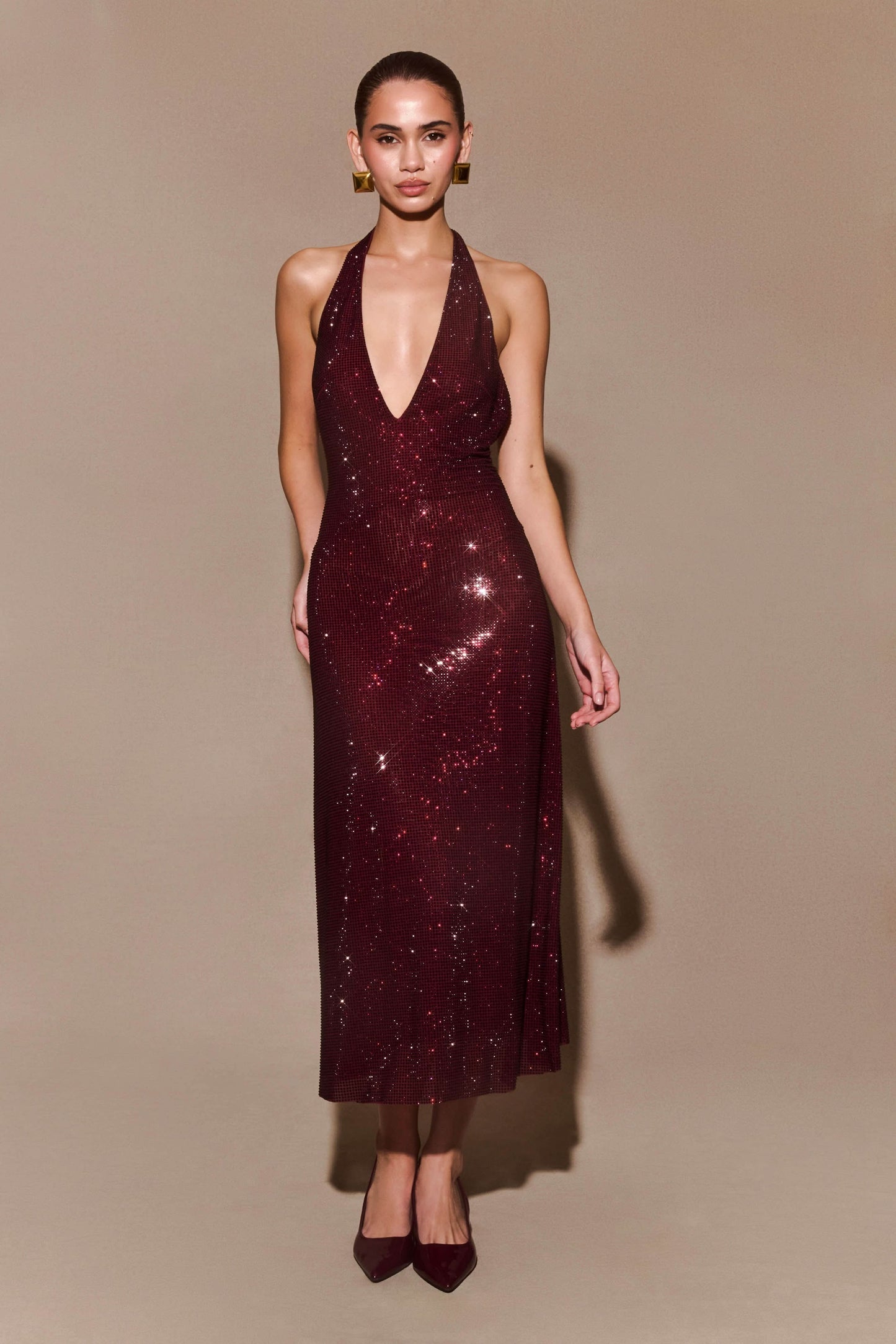 Women's Prom Halter Sequin Maxi Dress
