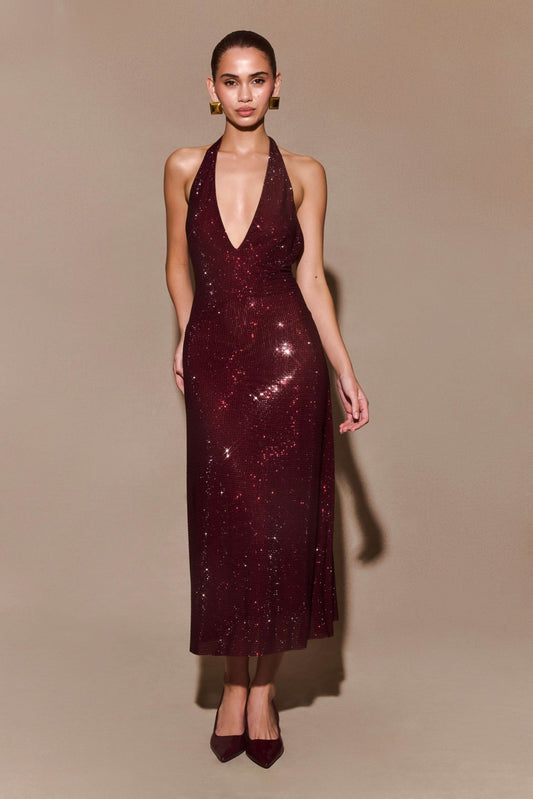 Women's Prom Halter Sequin Maxi Dress