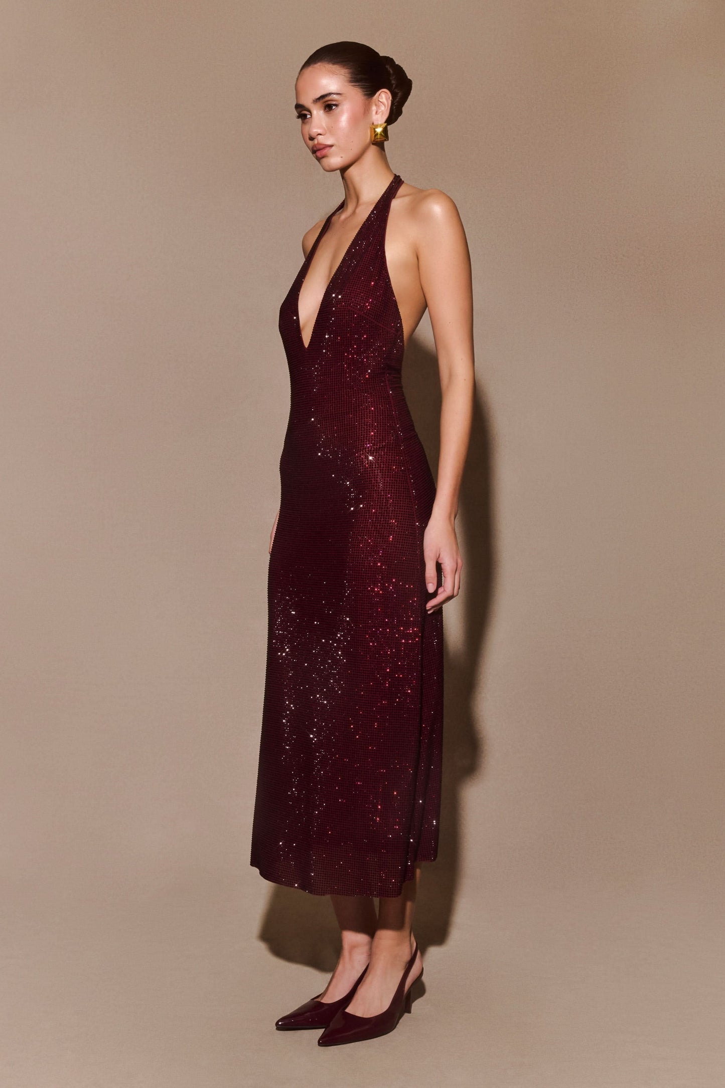 Women's Prom Halter Sequin Maxi Dress