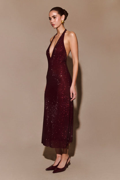 Women's Prom Halter Sequin Maxi Dress