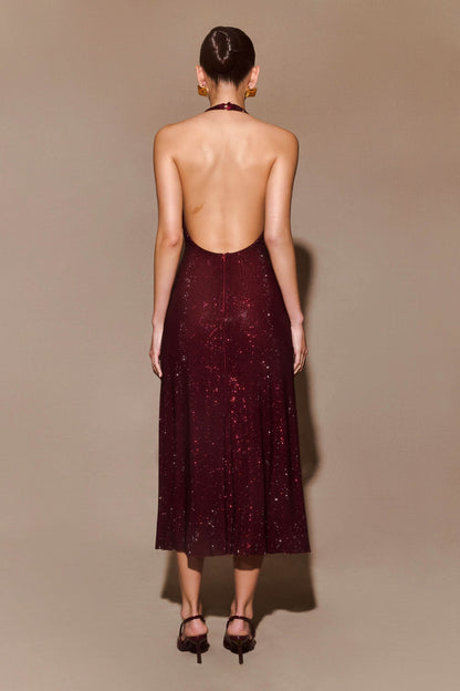 Women's Prom Halter Sequin Maxi Dress