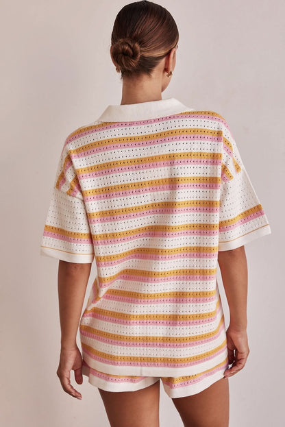 Women's Summer Striped Short Sleeve Knit Shorts Set