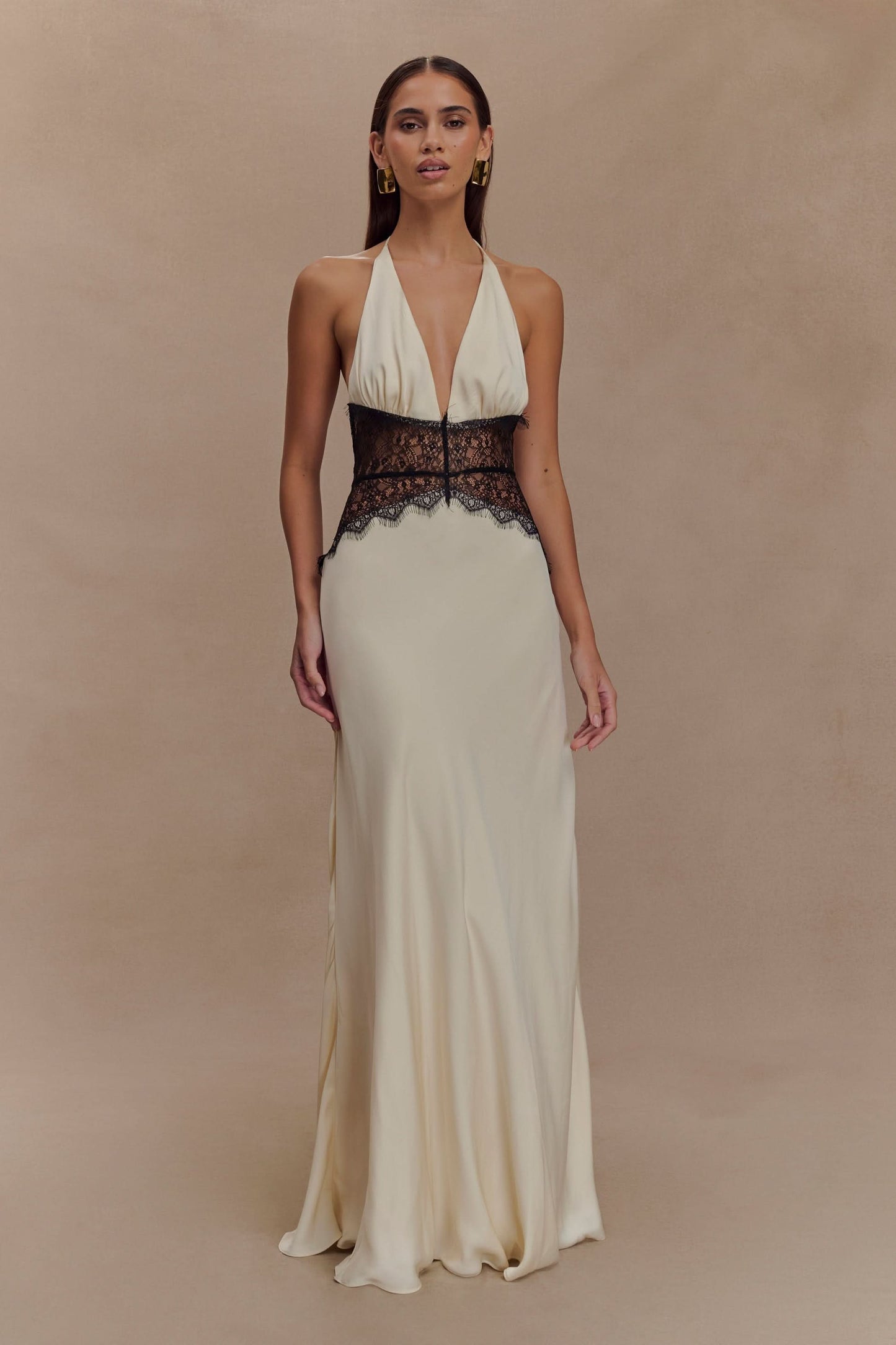 Women's Wedding Guest Lace Halter Maxi Dress