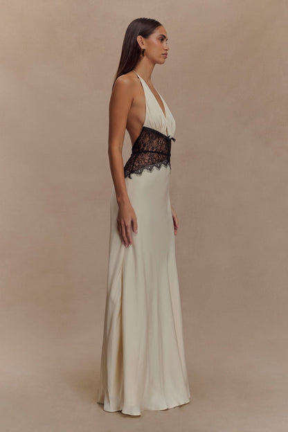 Women's Wedding Guest Lace Halter Maxi Dress