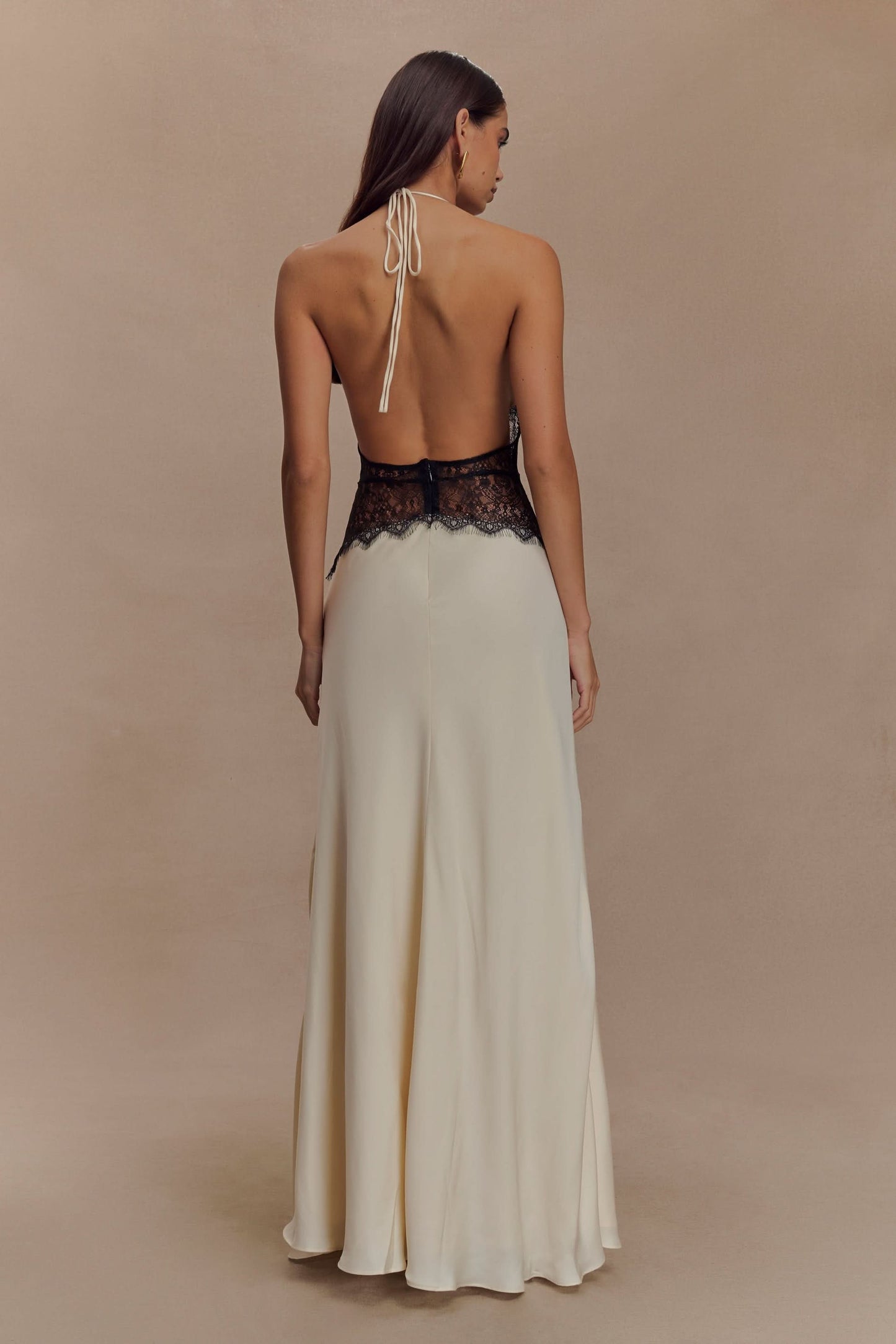 Women's Wedding Guest Lace Halter Maxi Dress