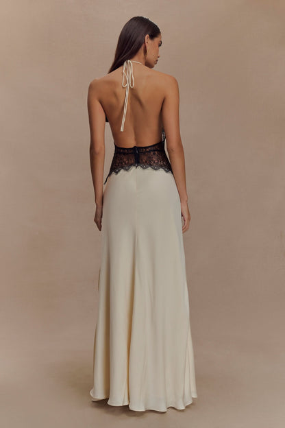 Women's Wedding Guest Lace Halter Maxi Dress