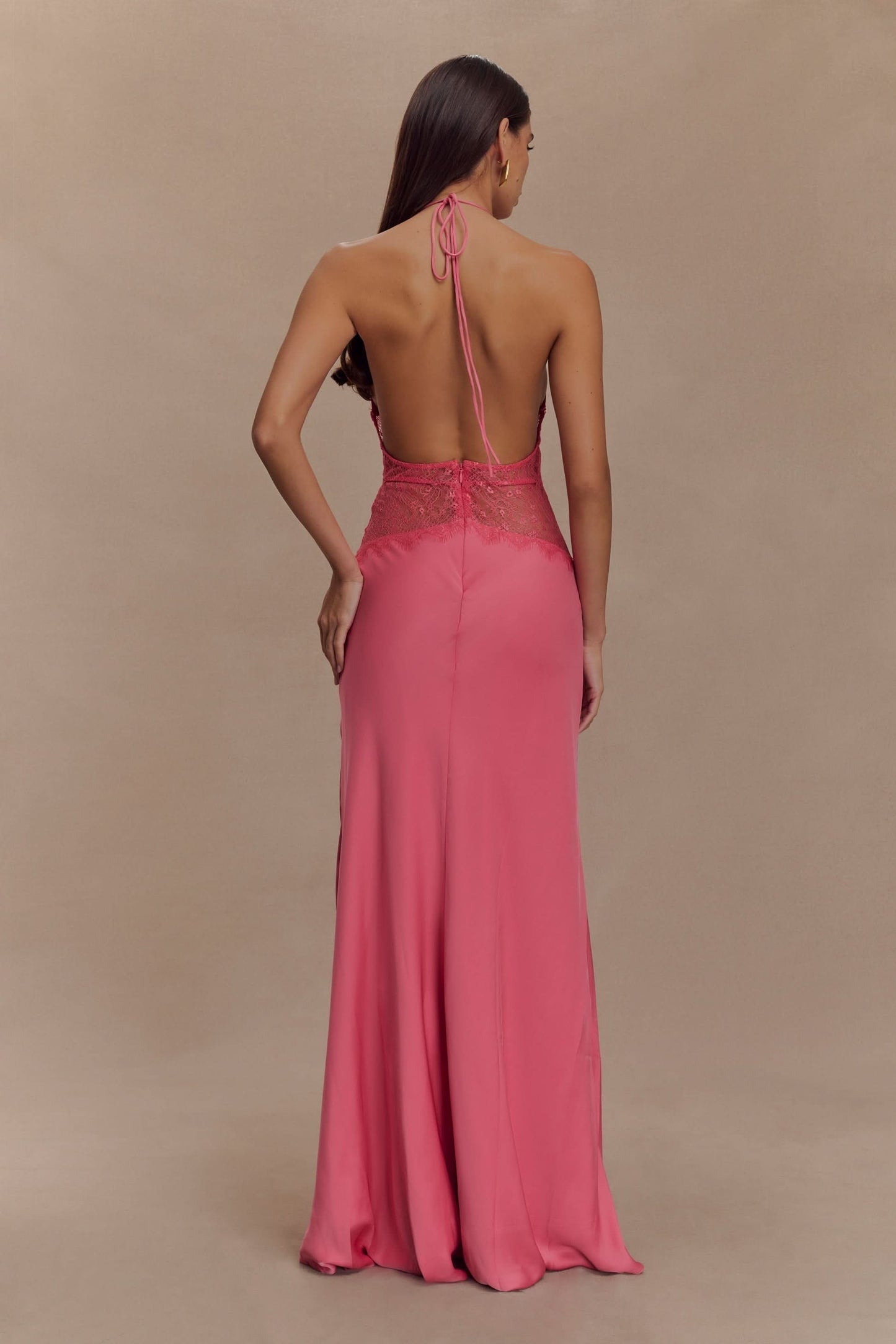 Women's Wedding Guest Lace Halter Maxi Dress