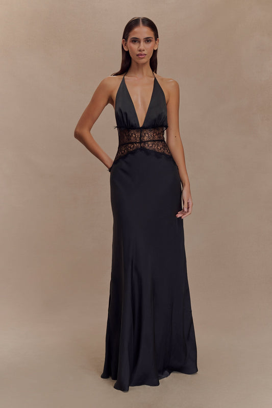 Women's Wedding Guest Lace Halter Maxi Dress