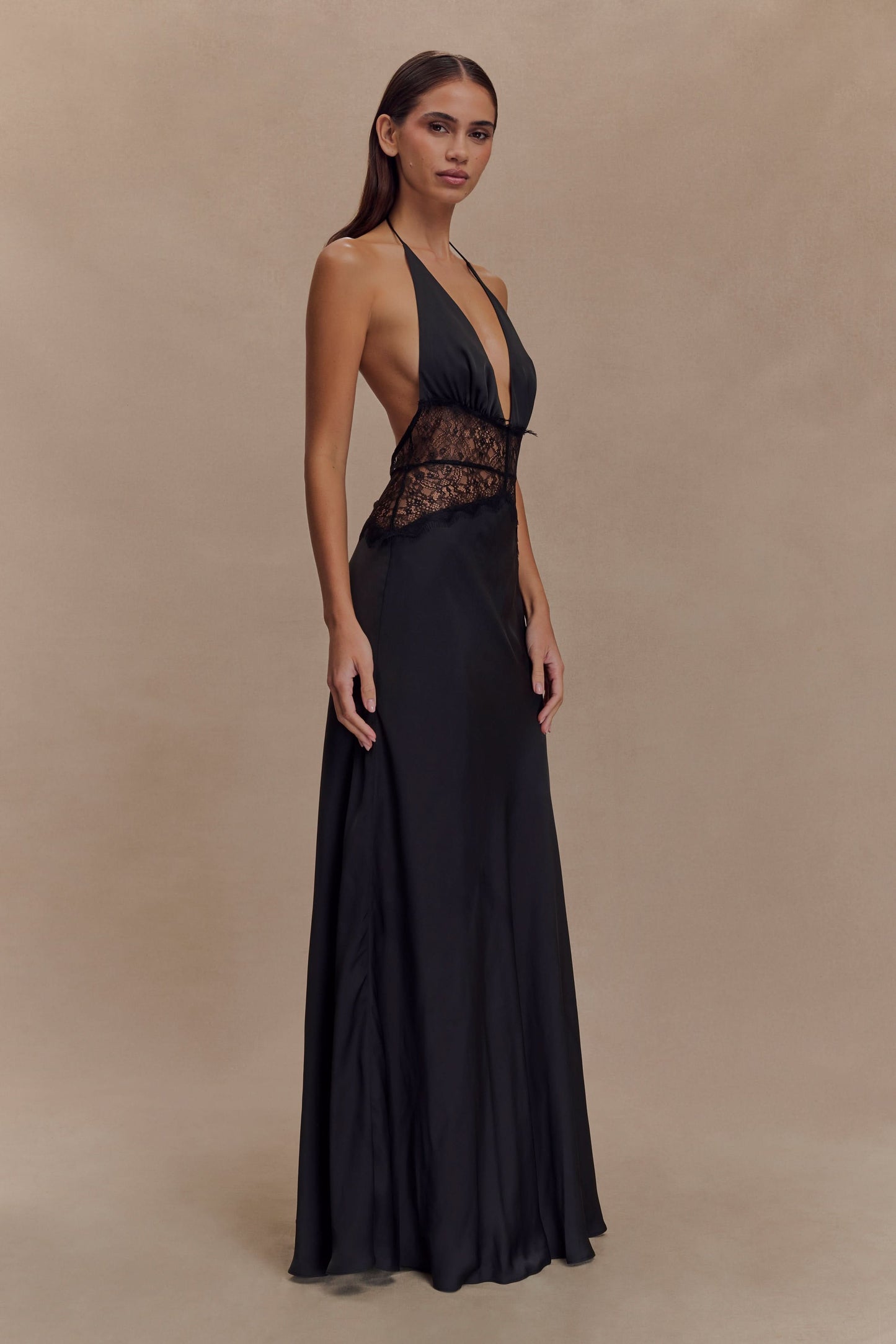 Women's Wedding Guest Lace Halter Maxi Dress