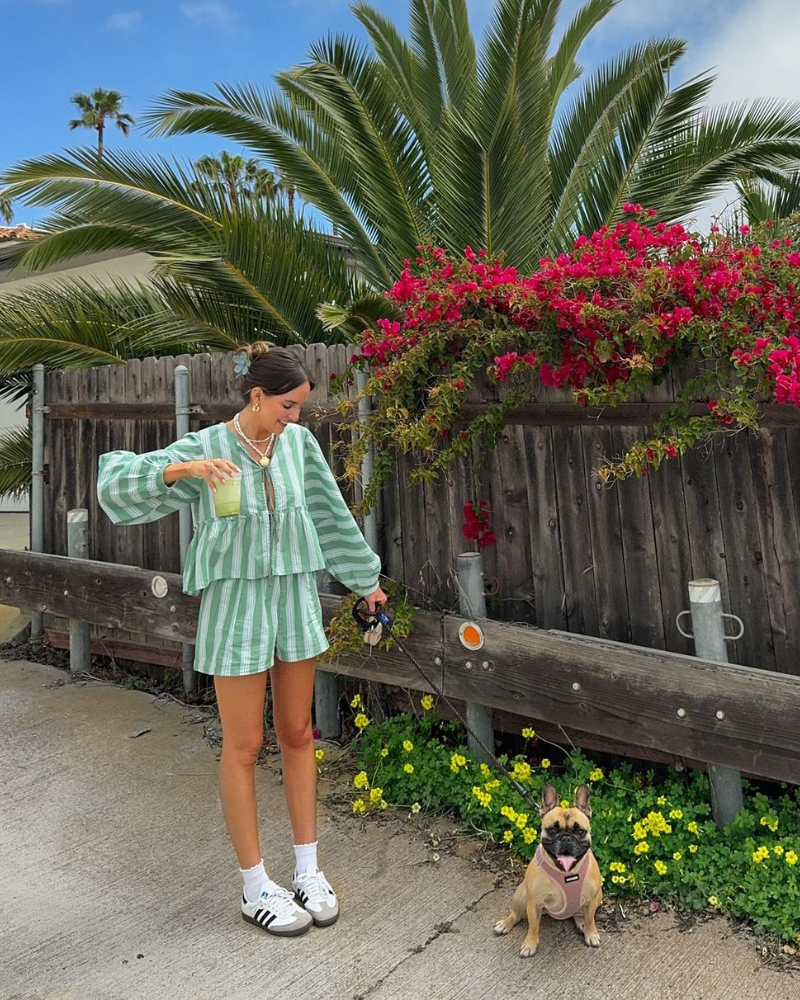 Women's Summer Striped Long Sleeve Shorts Set
