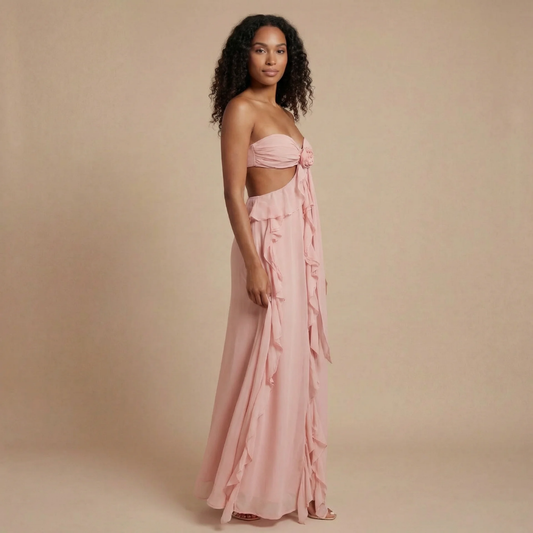 Women's Wedding Guest Ruffle Sweetheart Maxi Dress