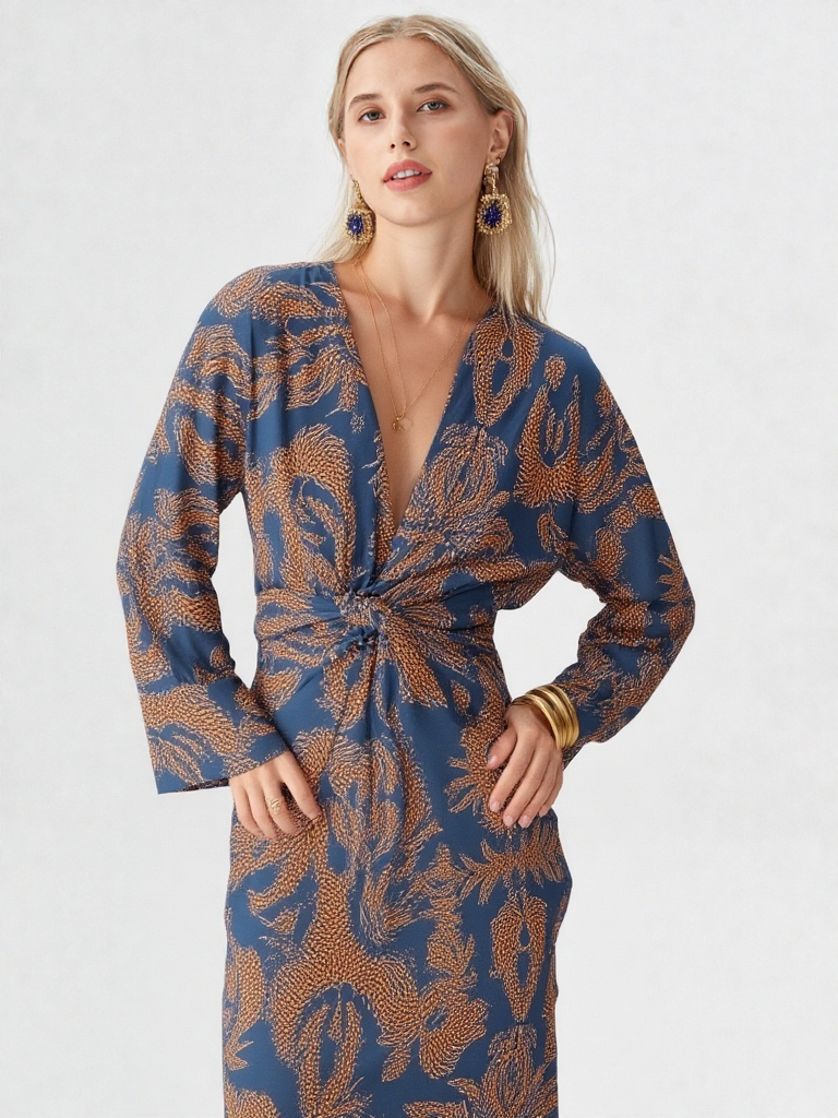 Elegancka Sukienka Midi z Wzorem