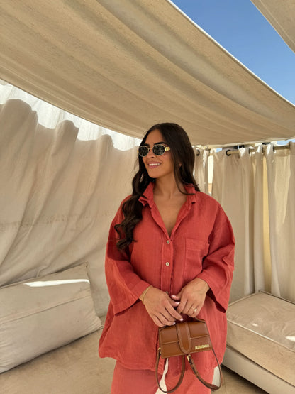 Women's Summer Oversized Button Down Shirt and Pants Set