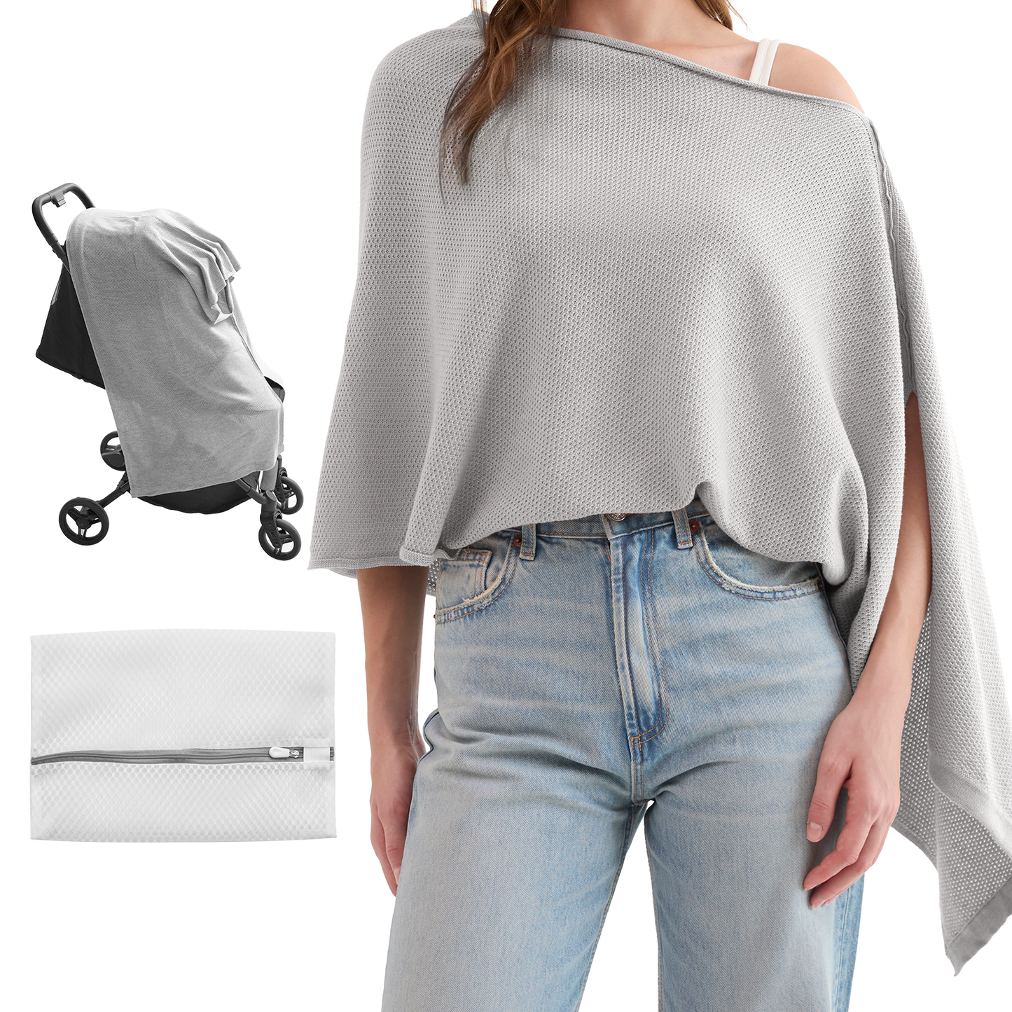 Women's Lightweight Knit Nursing Cover Poncho with Window