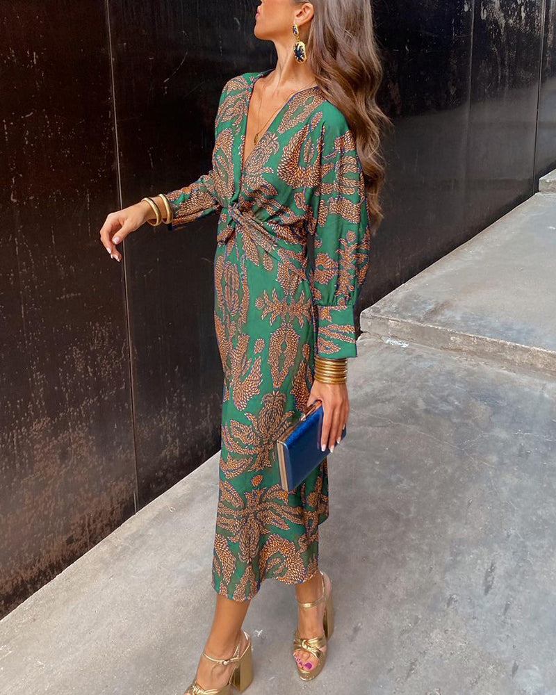 Women's Wedding Guest Floral V Neck Midi Wrap Dress