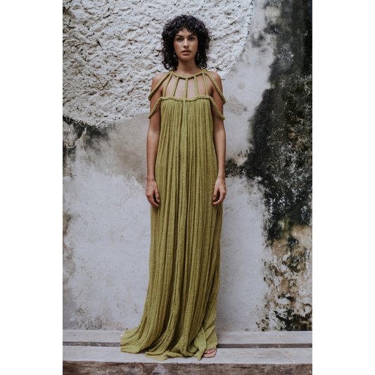 Women's Resort Maxi Cage Neck Column Dress with Belt