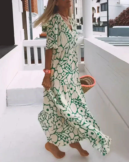 Women's Summer Floral V Neck Flutter Sleeve Maxi Dress