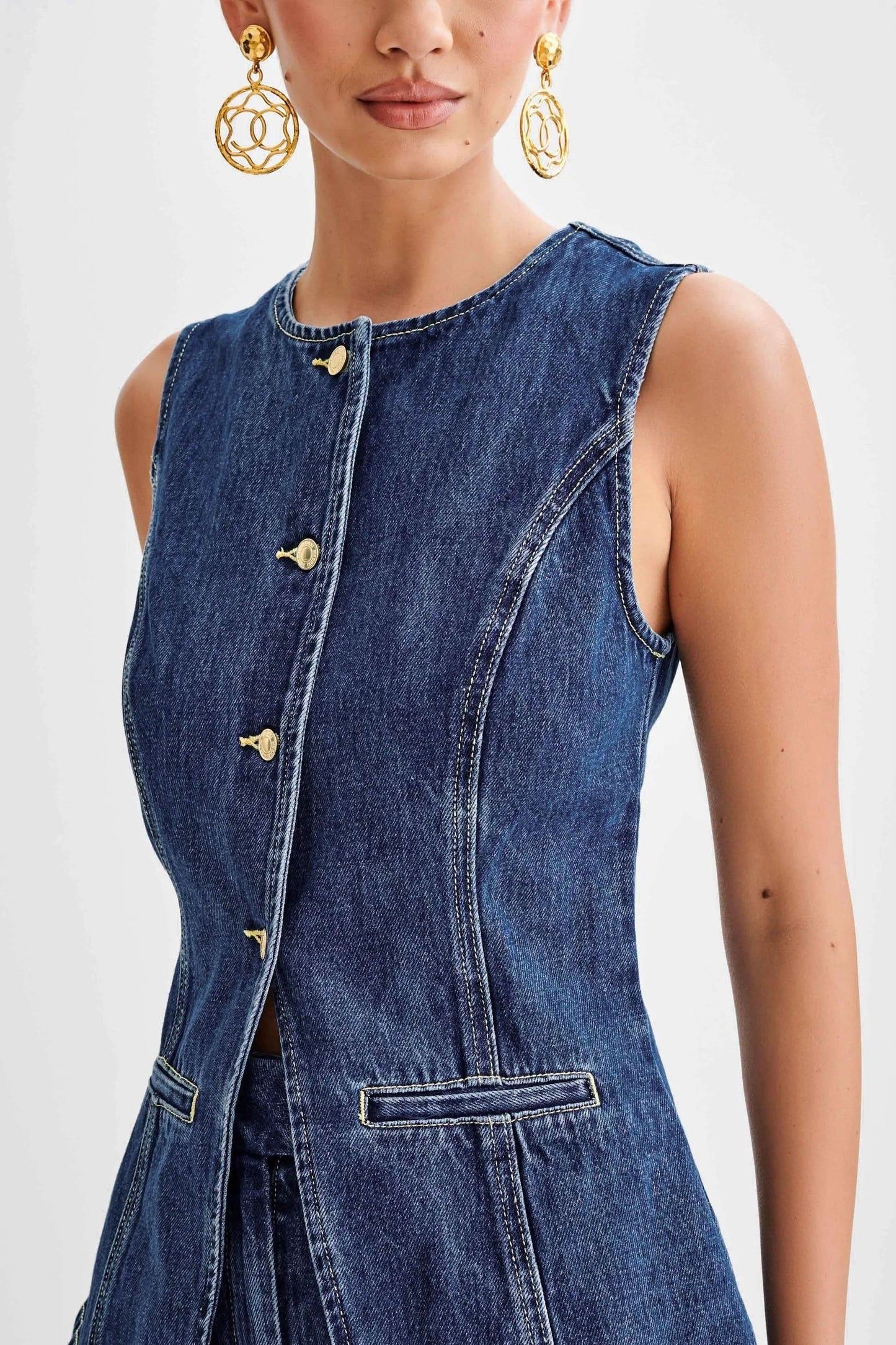 Women's Summer Sleeveless Denim Vest and Shorts Set