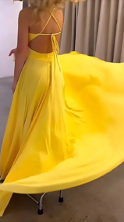 Women's Wedding Guest V Neck Sleeveless Slit Maxi Dress