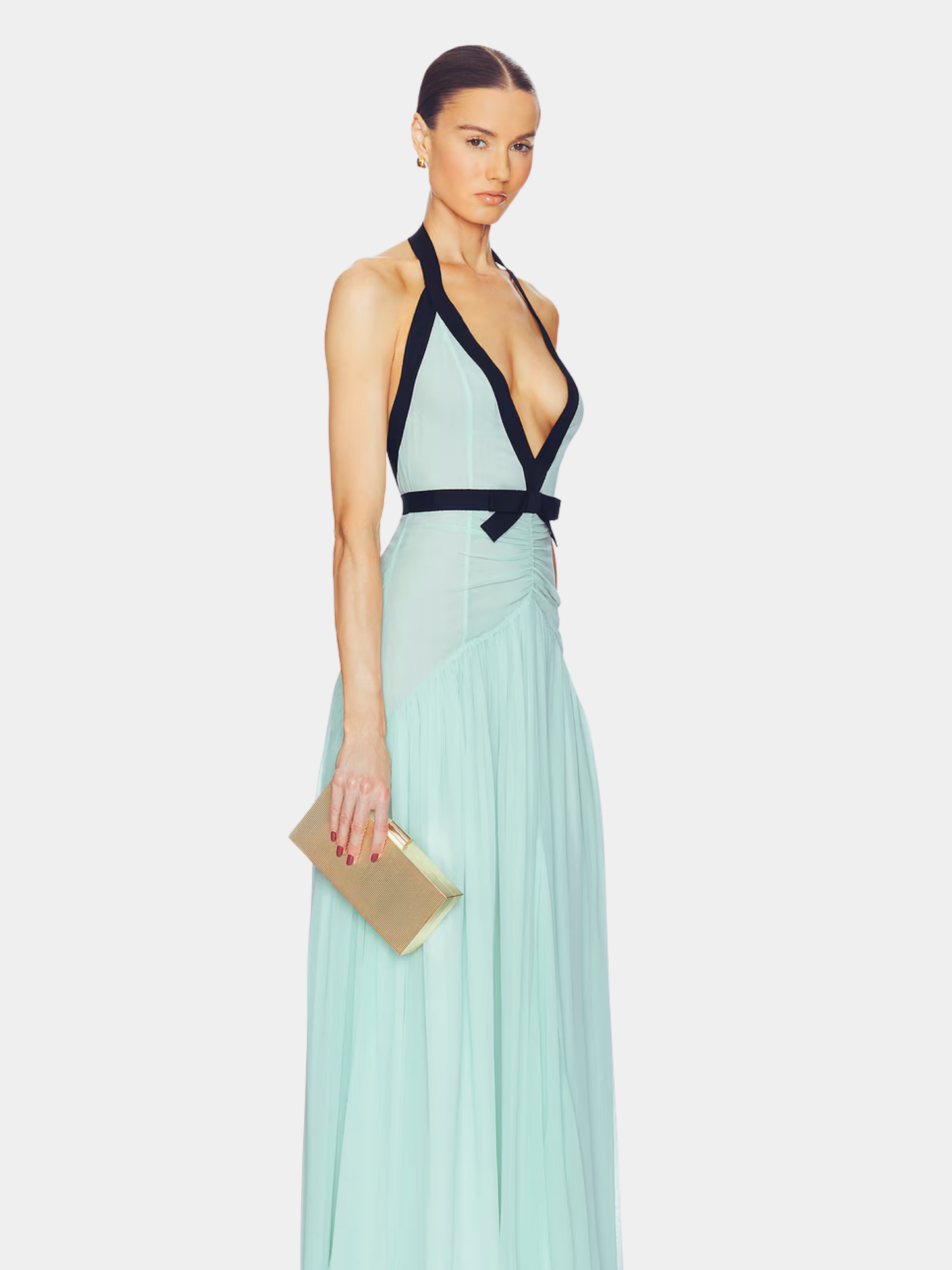 Women's Wedding Guest Halter Maxi Dress with Open Back