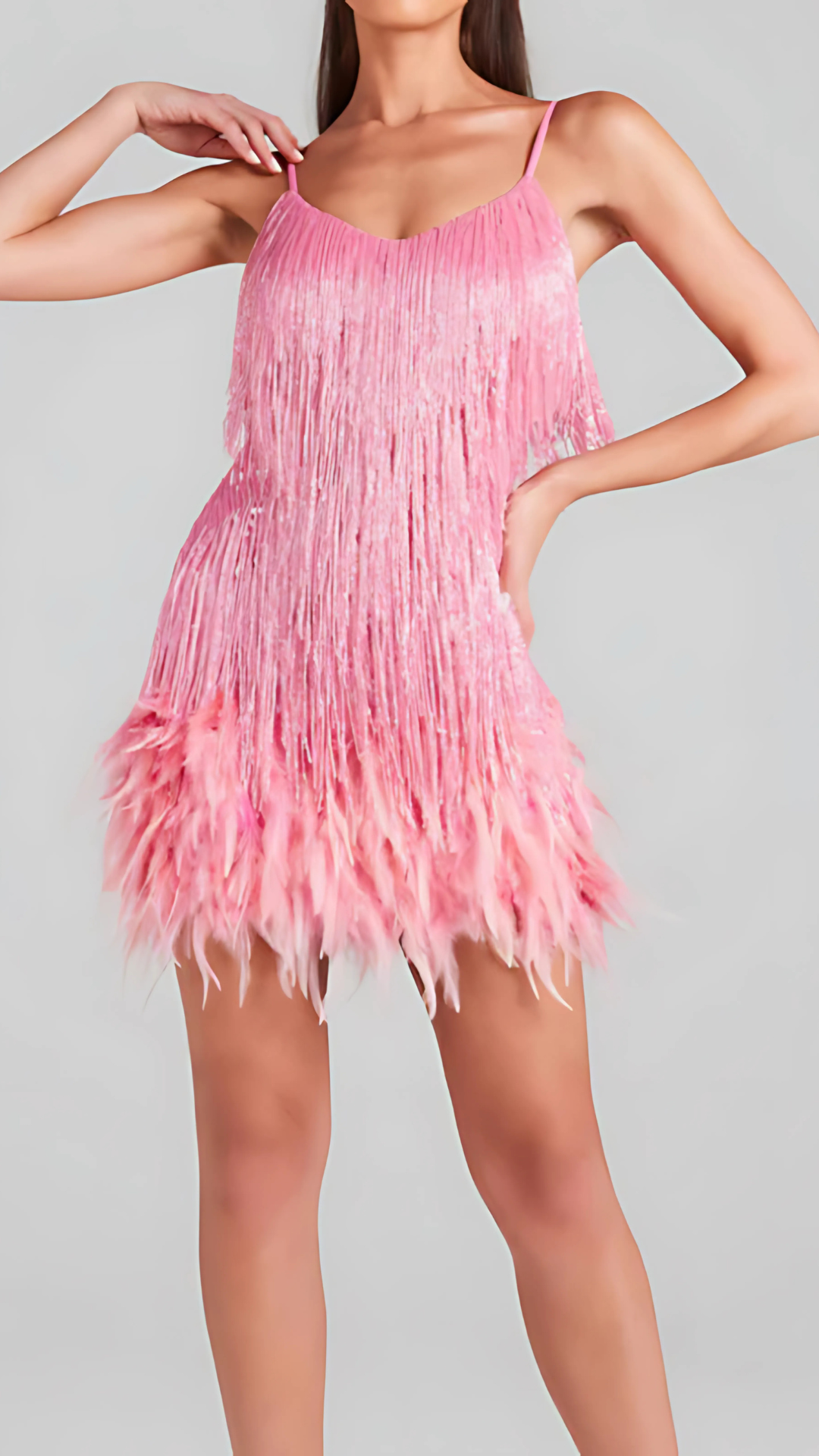Women's Cocktail Sequin Fringe V Neck Mini Dress