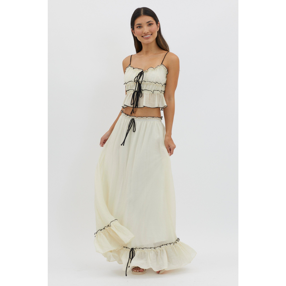 Women's Summer Ruffle Maxi Skirt Set Lace Up Cami