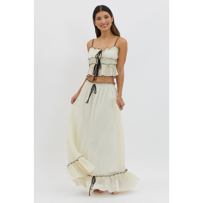 Women's Summer Ruffle Maxi Skirt Set Lace Up Cami