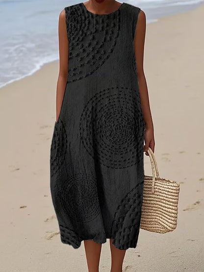 Women's Summer Textured Sleeveless Maxi Dress With Pockets