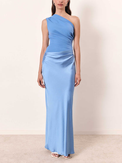 Women's Wedding Guest One Shoulder Pleated Maxi Dress