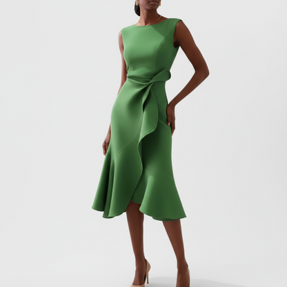 Women's Wedding Guest Draped Asymmetric Midi Dress