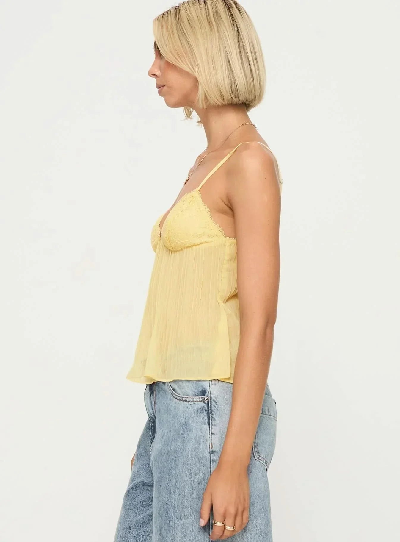 Women's Lace V Neck Pleated Cami Tank Top