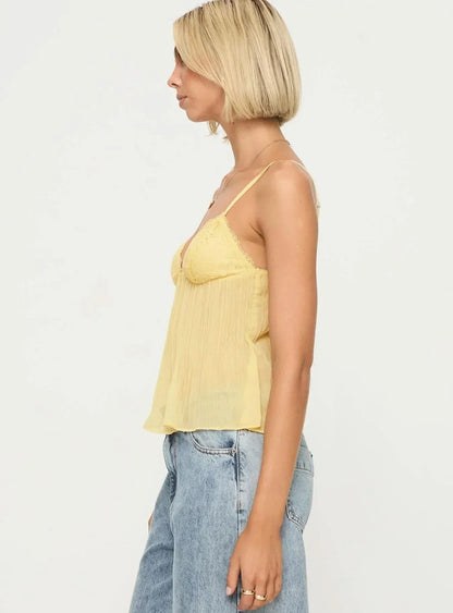 Women's Lace V Neck Pleated Cami Tank Top