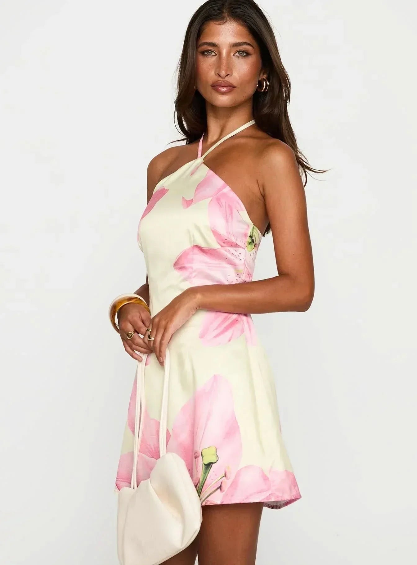 Women's Wedding Guest Floral Halter Mini Dress