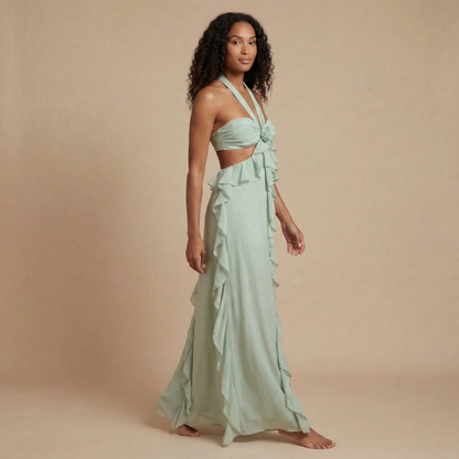 Women's Wedding Guest Ruffle Sweetheart Maxi Dress