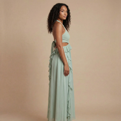 Women's Wedding Guest Ruffle Sweetheart Maxi Dress