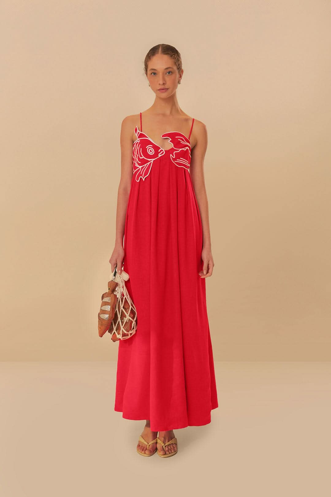 Women's Summer Fish Print Spaghetti Strap Maxi Dress